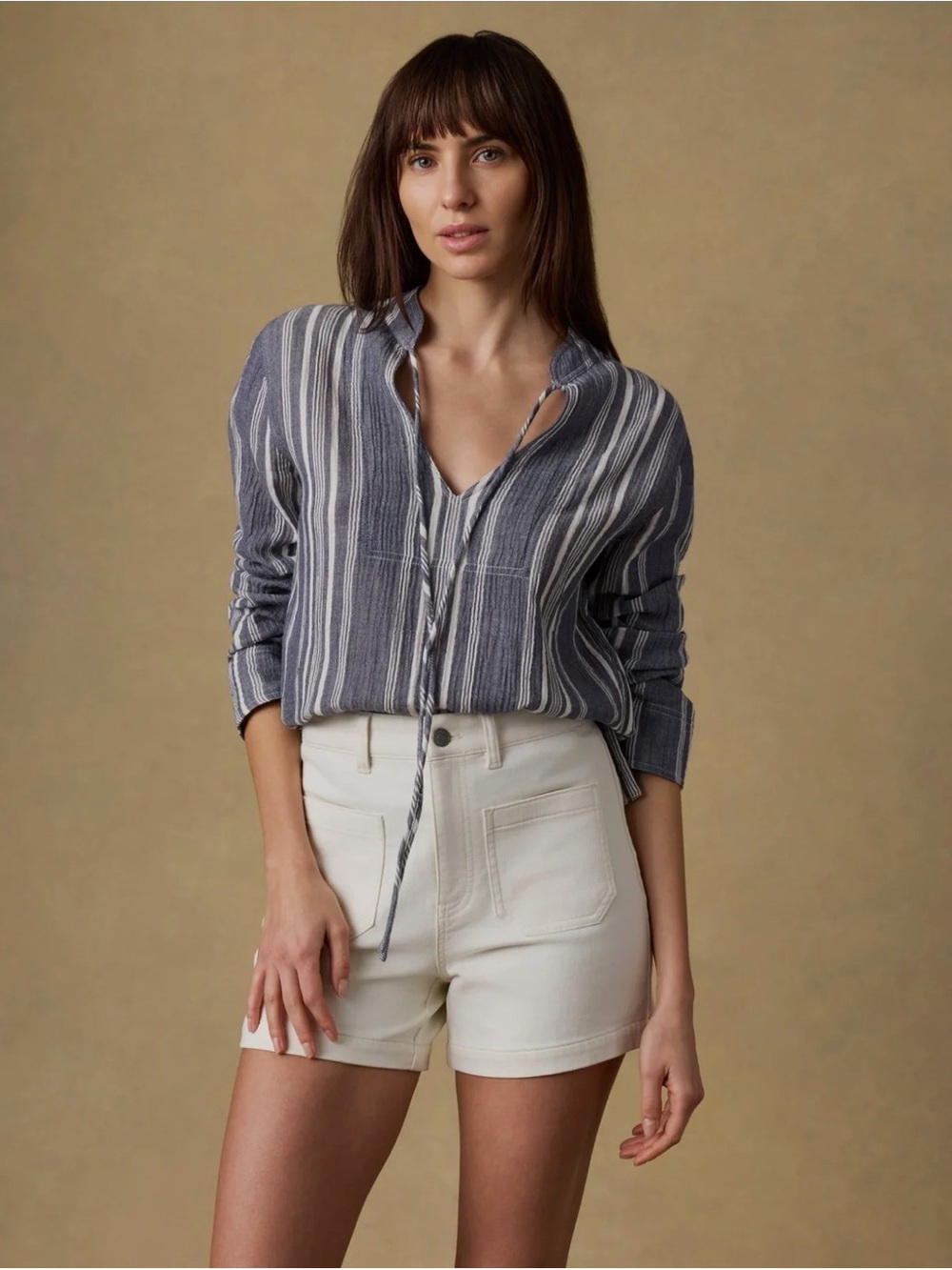 Faherty Dune Cotton Gauze Harbor Top -Sea Breeze Stripe Size Medium